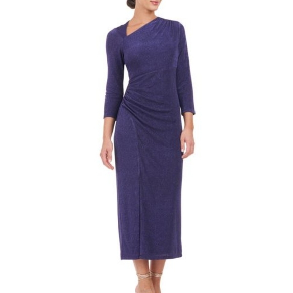 JS Collections Women's Purple Violeta Metallic Gathered Cocktail Midi Dress - Picture 4 of 15